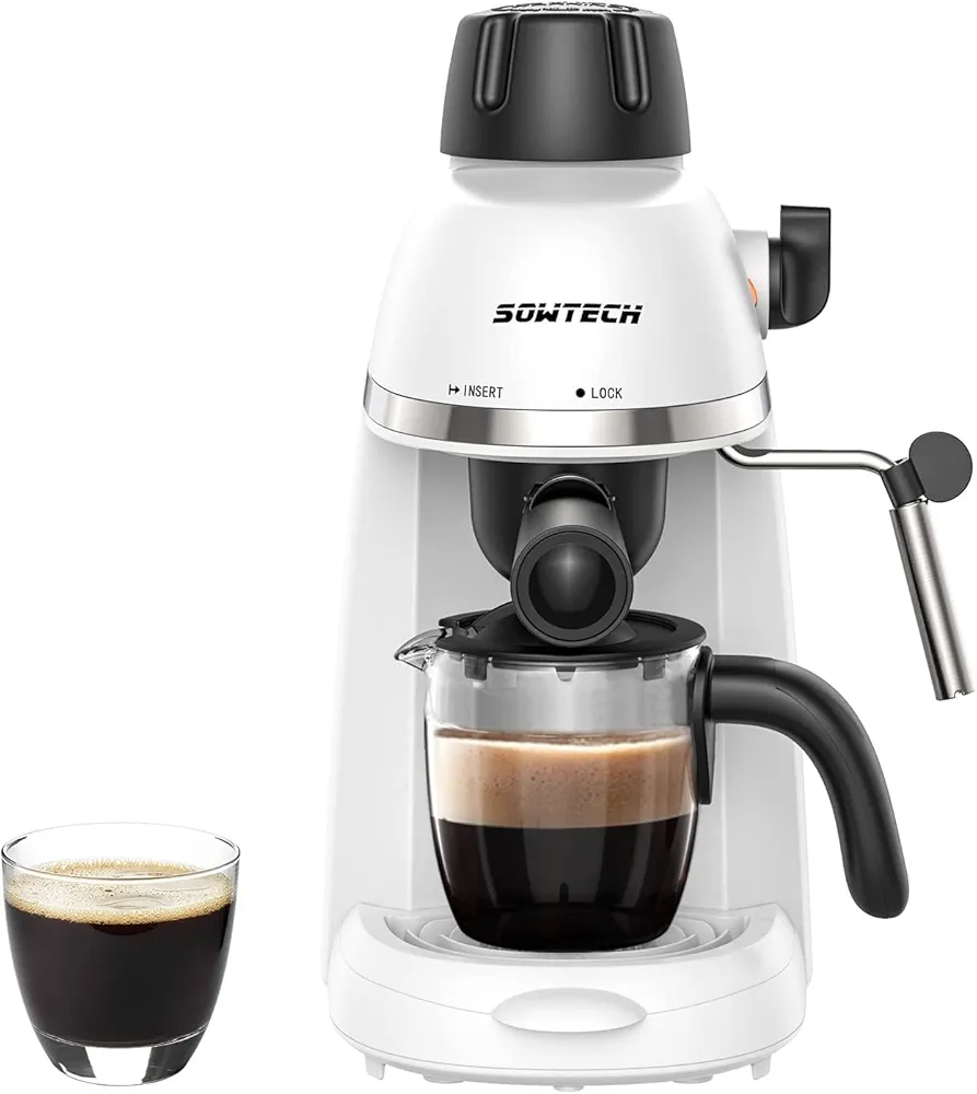 Espresso Coffee Machine Cappuccino Latte Maker 3.5 Bar 1-4 Cup with Steam Milk Frother White, CM5409-UL