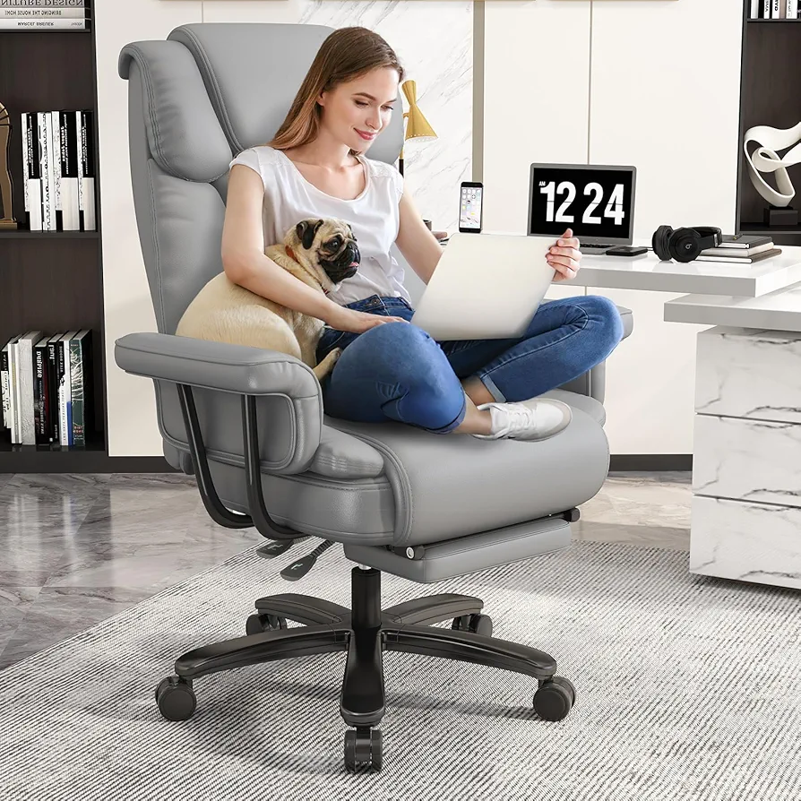 GYI Big and Tall Office Chair 400LBS with Wide Seat and Arms, 160° Reclining Office Chair with Footrest, Comfortable Executive Office Desk Chair High Back, Computer Chair Home Office
