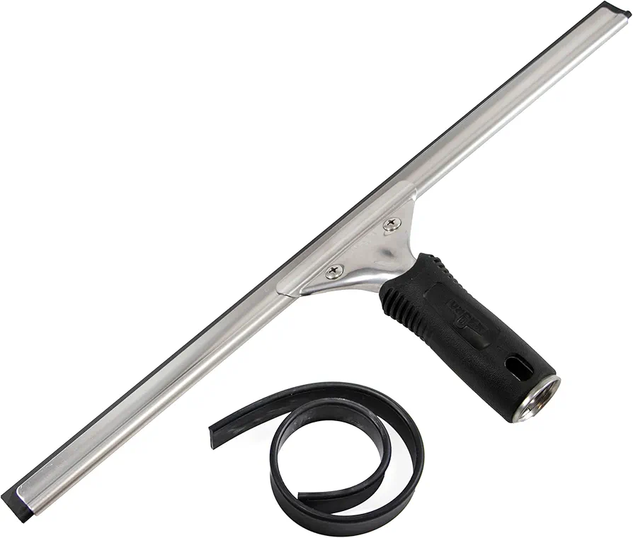16" Performance Window & Glass Cleaning Squeegee w/Replacement Rubber - Cleaning Supplies, Heavy Duty Squeege for Window Cleaning, Streak-Free Results