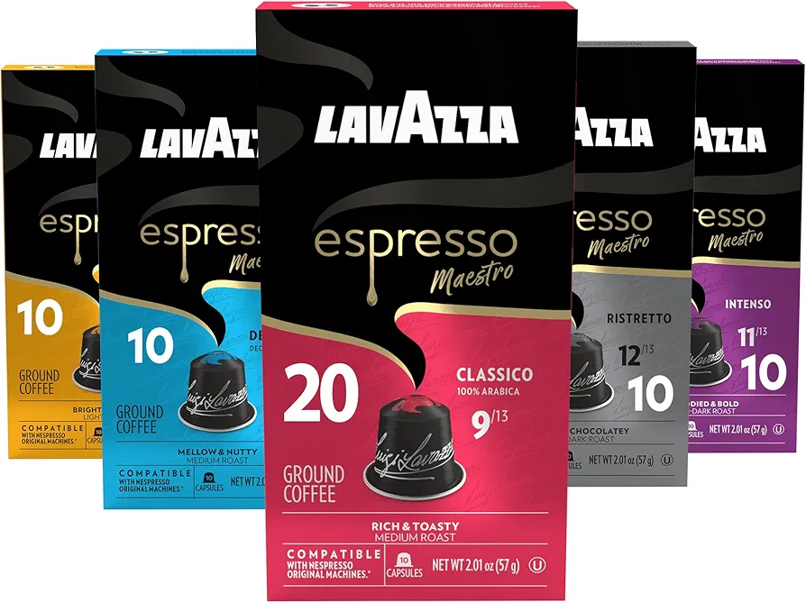 Lavazza Espresso Variety Pack of Aluminum Capsules Compatible with Nespresso* Original Machines, Contains Light, Medium, and Dark Espresso Roast (60 Capsules)