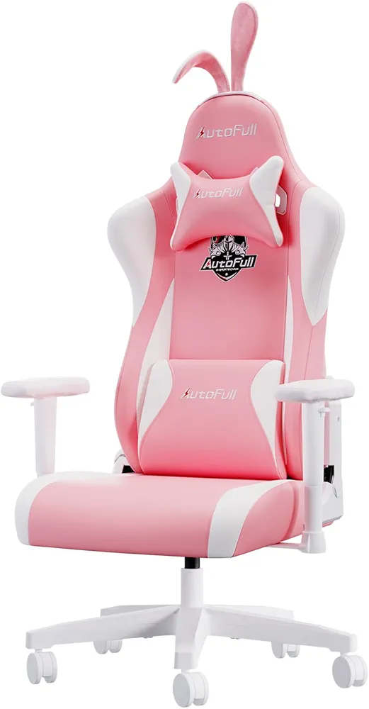 AutoFull C2 Gaming Chair,Ergonomic Wingless Cushion Computer Chair,PU Leather Racing Style Office Chair with Lumbar Support Pillow and Footrest,Pink