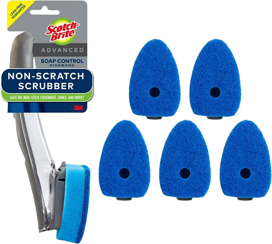 Scotch-Brite Non-Scratch Advanced Soap Control Dishwand Kit, Includes 1 Wand & 5 Refill Pads, Control Soap With A Button, Keep Your Hands Out Of Dirty Water