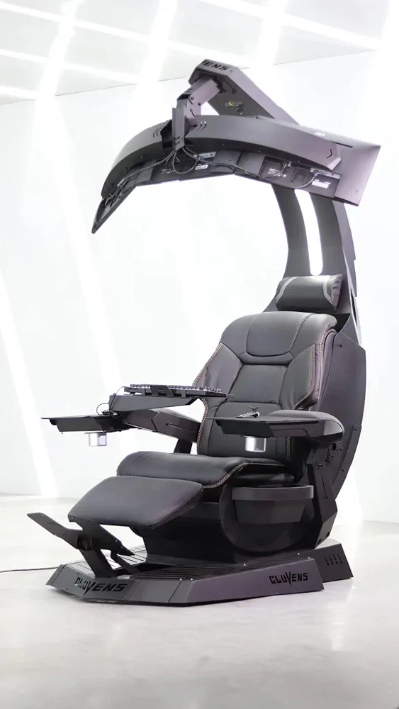 IMPERATOR WORKS CLUVENS Manticore Model Zero Gravity Gaming Chair Cockpit Gaming Workstation Executive seat (Black) Support 3 Monitors 1 * 49"/57" Monitor can Extend to 5 Monitors