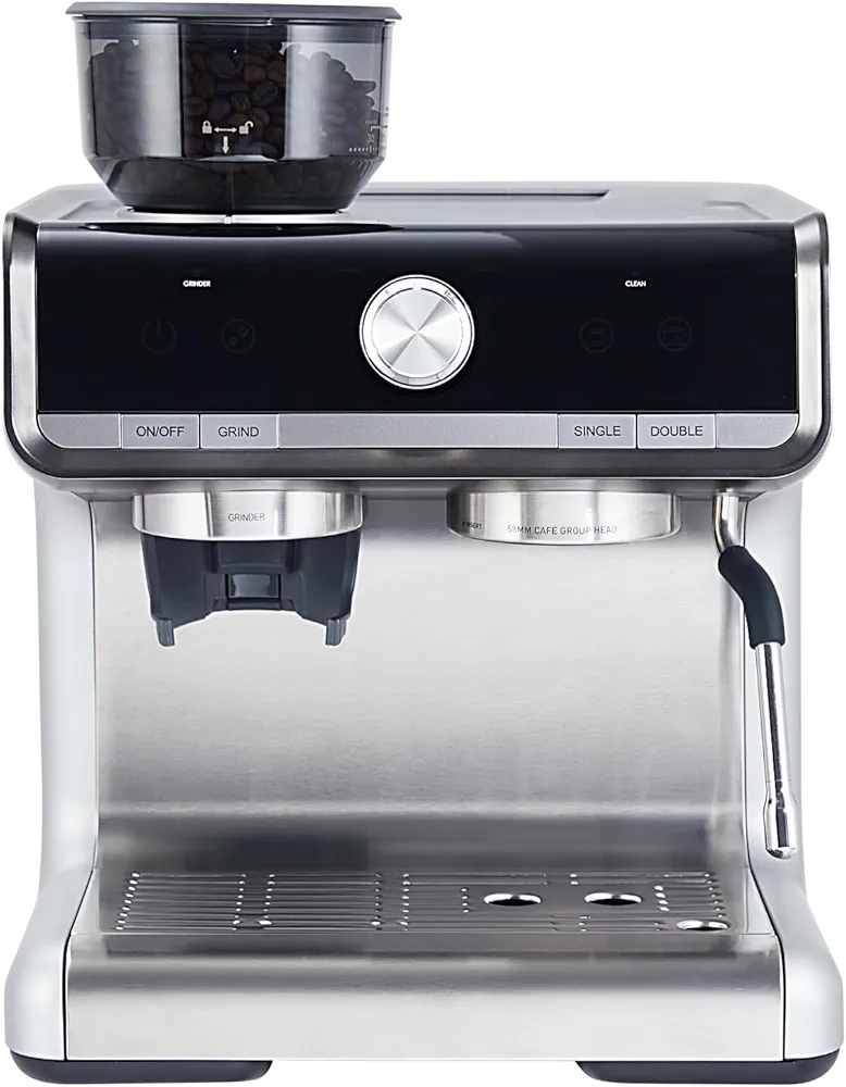 Espresso Machine With Grinder, 20 Bar Semi-Automatic Espresso Coffee Maker With Milk Frother Steamer Wand for Cappuccino, Latte, Macchiato, 95-Ounce Water Tank, Pid Temperature Control, Silver