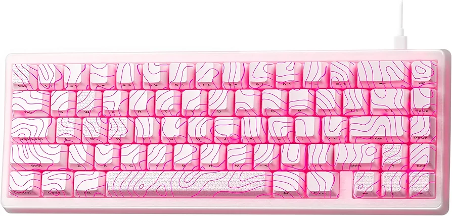 HITIME x XVX M67 Topographic Wired Gaming Keyboard with IMD Tech Keycaps, QMK/VIA 60 Percent Keyboard Custom, Creamy Mechanical Keyboard Gasket, RGB Hot Swappable Keyboard, Stellar White(JadeStone)