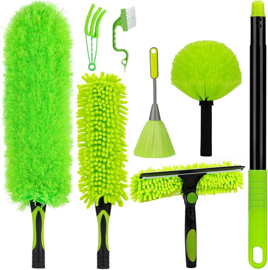 15Foot High Reach Dusters for Cleaning with 7.8 FT Extension Pole, Duster Kit with Cobweb Duster, Ceiling Fan Ceaner Duster, Blind Duster and Window Squeegee