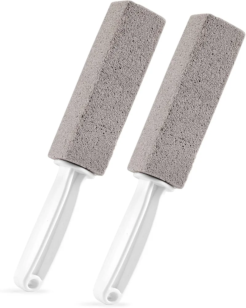 2 Pack Pumice Stone for Toilet Bowl Cleaning with Handle, Scouring Stick Remove Toilet Bowl Hard Water Rings, Calcium Buildup and Rust for Cleaning Toilet, Bathroom, Kitchen Sink, Grill (Gray)