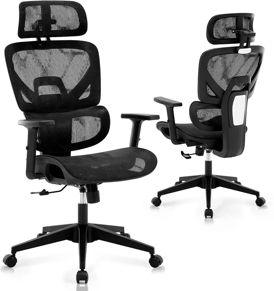 Office Chair Ergonomic Desk Chair, High Back Mesh Office Chair with Adjustable Lumbar Support, Armrests and Headrest, Rocking Tilt, Comfy Office Chair for Working Gaming