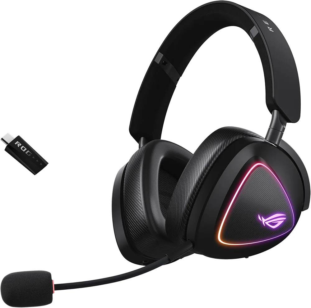 ASUS ROG Delta II Wireless Gaming Headset (BT, ROG SpeedNova 2.4GHz, 3.5mm, 50mm Titanium-Plated Drivers, 10mm Super-Wideband Mic, 110HR Battery, DualFlow Audio, for PC, Switch, PS5, Xbox)- Black