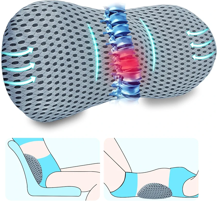 Lumbar Support Pillow, Memory Foam Back Support Pillow for Office Chair, Car Seat, Gaming Chair, Recliner and Bed, Neo Cushion for Low Back Pain Relief (Mesh, Gray)