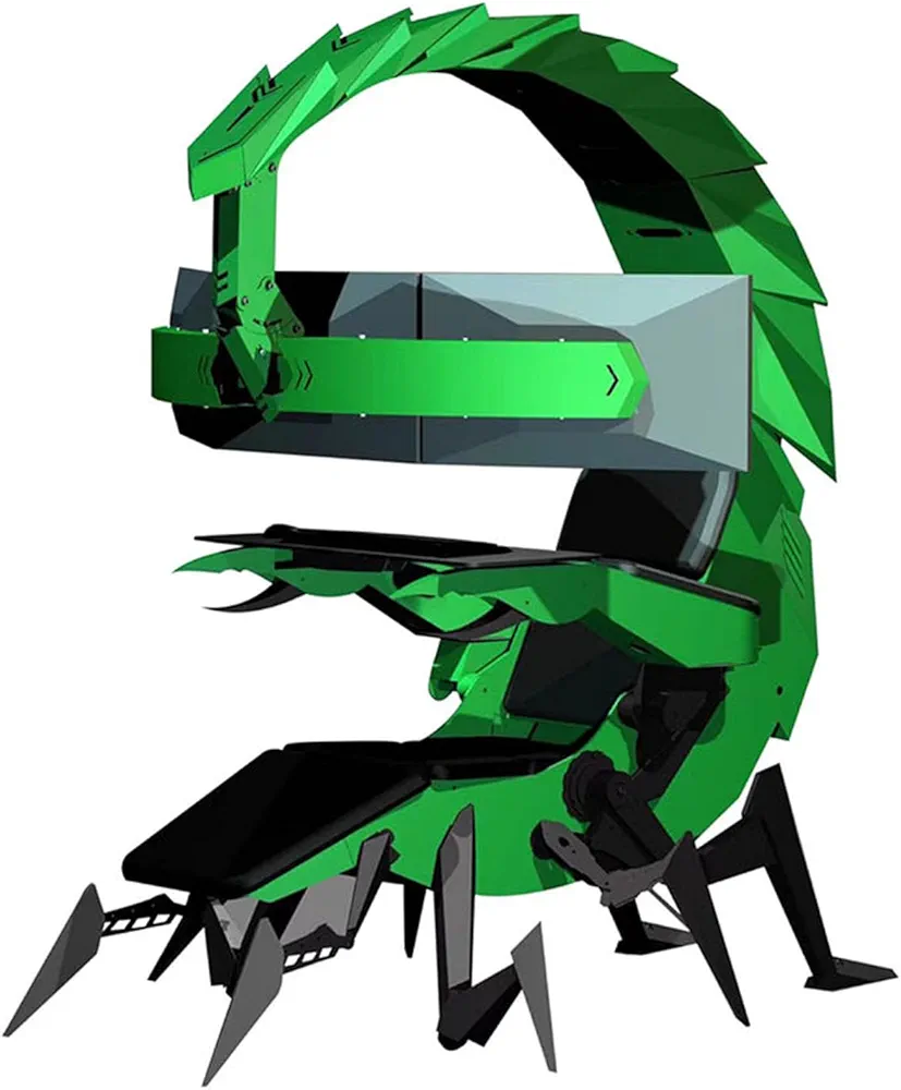 Ergonomic Gaming Chair Computer Cockpit Zero Gravity Scorpion Gaming Chair PU Leather Boss Seat Chair Cockpit with 16-Color RGB Light, Cockpit Gaming Workstation for Office and Home,Green