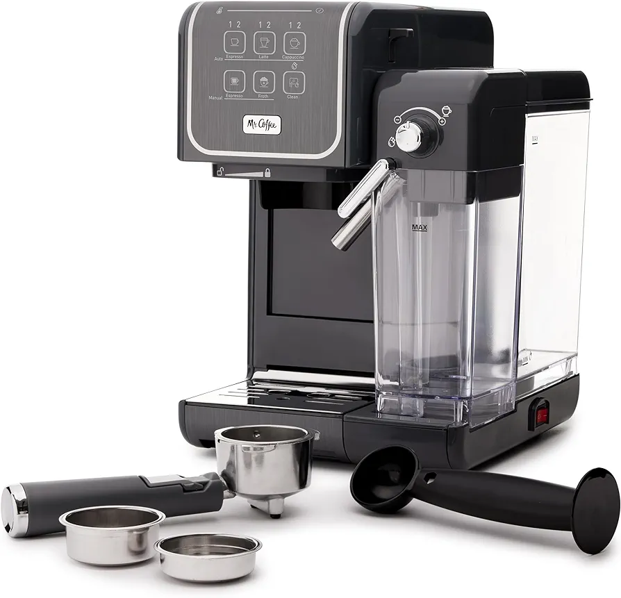 Mr. Coffee One-Touch CoffeeHouse+ Espresso, Cappuccino, and Latte Maker Home Coffee Machine with 19-Bar Italian Pump, and Milk Frother Ideal for Latte, Espresso, and Coffee Lovers