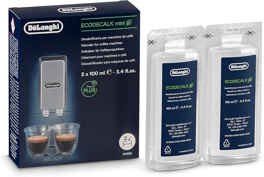 De'Longhi EcoDecalk Descaler, Eco-Friendly Universal Descaling Solution for Coffee & Espresso Machines, 2-Pack (1 use per pack)