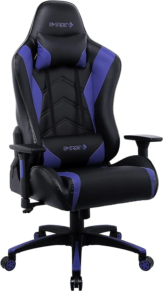 STAPLES Emerge Vartan Bonded Leather Gaming Chair, Black/Blue, 2/Pack (53242V-CCVS)