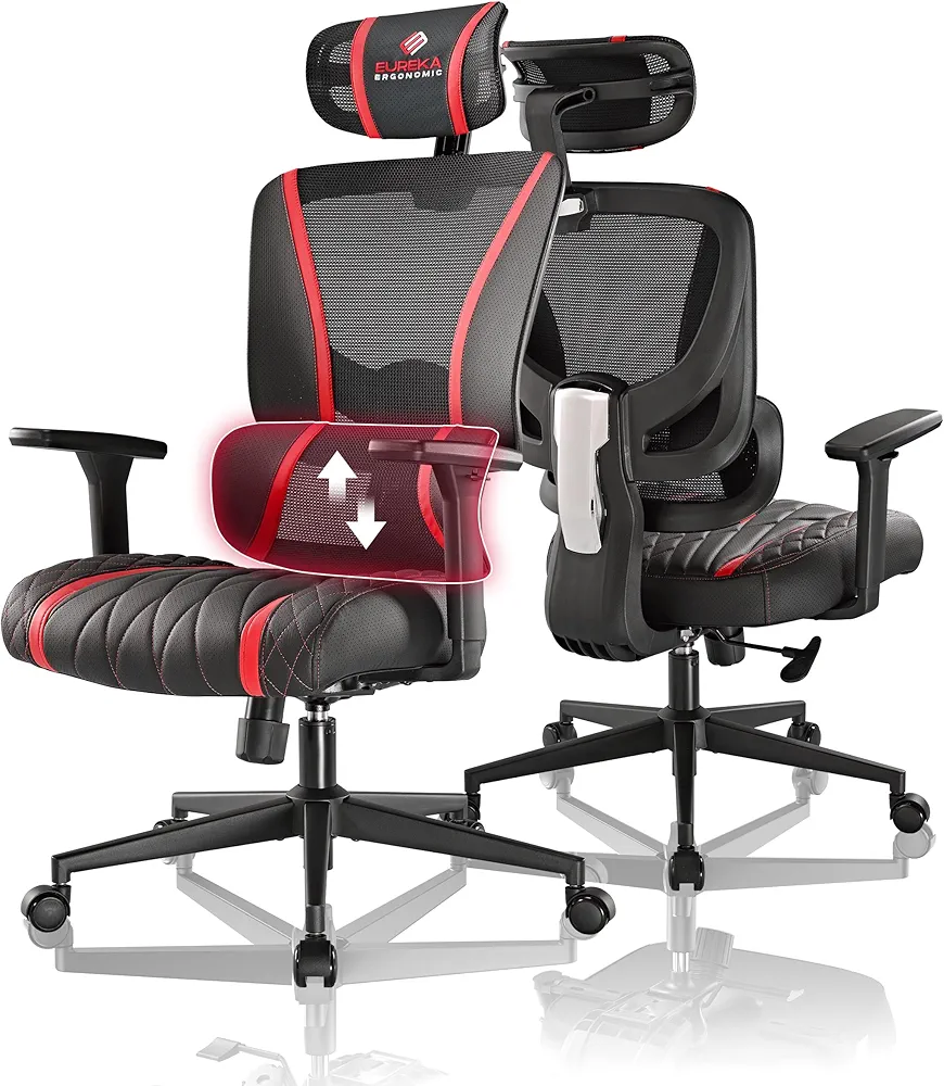 EUREKA ERGONOMIC Mesh Gaming Chair Big and Tall, High Back Home Office Chair, PC Game Computer Chair, Comfy Gaming Desk Chair with Liftable Lumbar Support and Headrest (Red)
