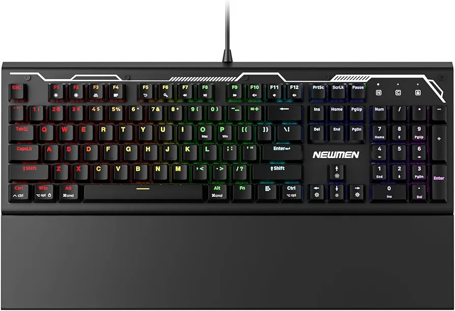 Newmen GM101 Mechanical Gaming Keyboard,RGB Backlit Wired Keyboard with Wrist Rest,Anti-Ghosting Aluminum Mechanical Keyboard for PC Mac(Brown Switches)
