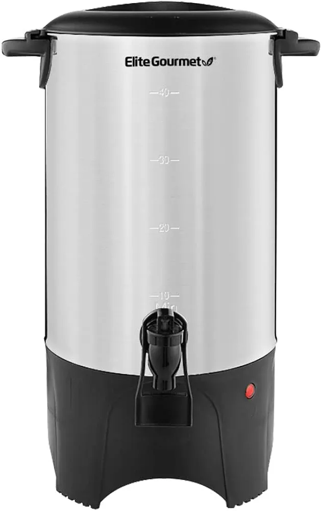Elite Gourmet CCM040 Stainless Steel 40 Cup Coffee Urn Removable Filter For Easy Cleanup, Two Way Dispenser with Cool-Touch Handles Electric Coffee Maker Urn, Stainless Steel