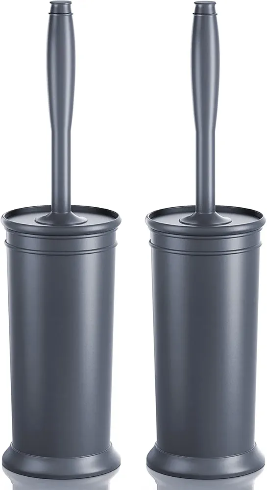 Toilet Brush and Holder 2 Pack, Toilet Bowl Brush with Extra Long Handle, Toilet Scrubber and Covered Holder, Toilet Brushes for Bathroom-Space Saving, Covered Brush, Durable, Deep Cleaning(Grey)