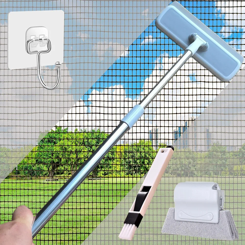 Window Screen Cleaner Tool, Window Screen Cleaning Brush, 5 in 1 Window Cleaning Kit: Window Cleaning Brush, Window Cleaning Squeegee Kit, Window Track Cleaning Tools, Window Seal Cleaner(Blue)