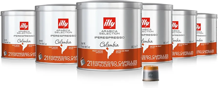illy Coffee iperEspresso Capsules - Single-Serve Coffee Capsules & Pods - Single Origin Coffee Pods – Colombia Medium Roast with Notes of Fruit - For iperEspresso Capsule Machines – 21 Count, 6 Pack