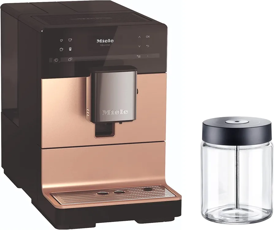 Miele CM 5510 Silence Automatic Coffee Machine in Rose Gold Pearl Finish with 33.8 oz MB-CM-G Glass Milk Container