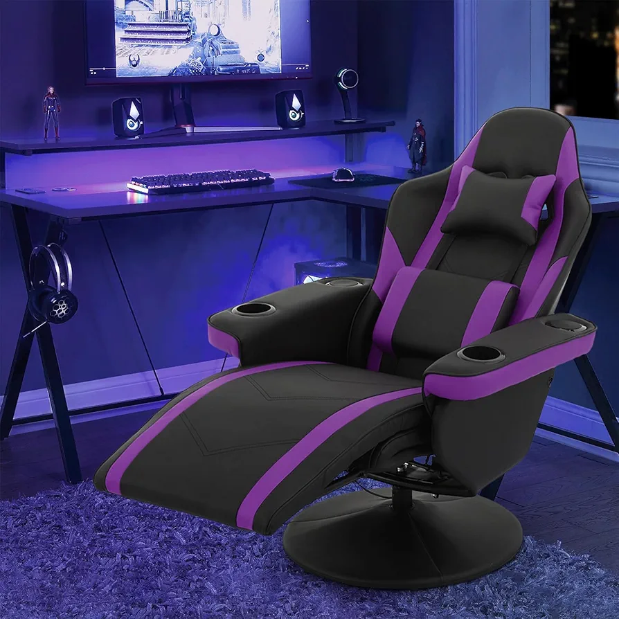 Gaming Recliner Massage Gaming Chair with Dual Speaker Leather Massage Recliner with Cup Holder Living Room Chair Lumbar Support Adjustable Footrest Padded Backrest Gaming Couch for Adults