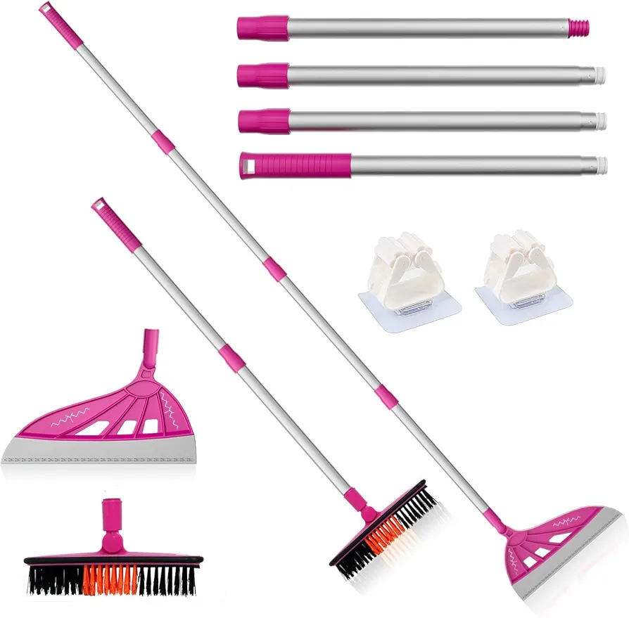 Magic Silicone Broom Sweeper, Multifunction Silicone Broom, Household Squeegee Broom for Floor Cleaning, Bathroom, pet Hair, Dog Broom Brush Set Pink