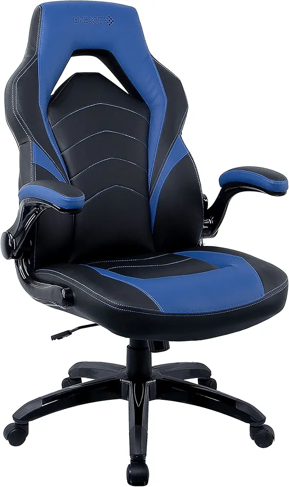 STAPLES Emerge Vortex Bonded Leather Gaming Chair, Black and Blue, 2/Pack (58293-CCVS)