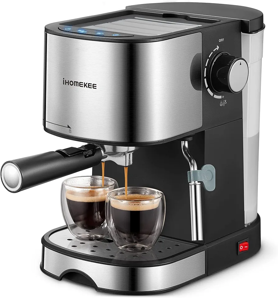 Espresso Machine, Espresso and Cappuccino Coffee Maker with Milk Frother/Steam Wand for Latte, Mocha, Cappuccino, 15 Bar Pump Pressure Semi-Automatic Coffee Machine, Silver+Black