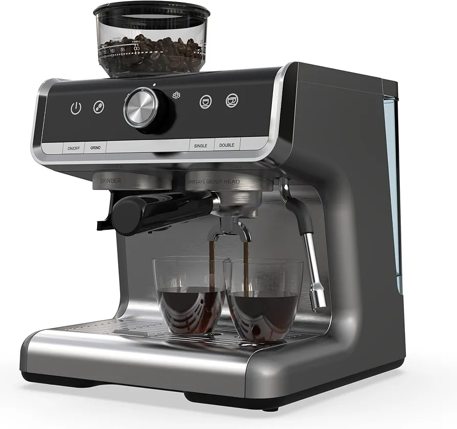 Espresso Coffee Machine, 20 Bar Espresso Cappuccino Machine with Milk Frother - 2.8L Removable Water Tank, 1450W Semi Automatic Espresso Maker with Grinder for Latte, Cappuccino, Gift，Coffee Lover