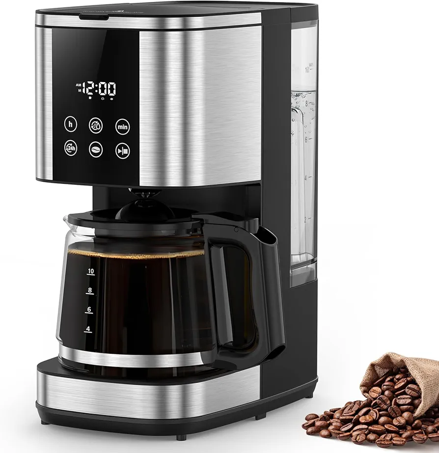 10-Cup Drip Coffee Maker, 24-Hour Programmable Coffee Brewer, Touch Screen, Coffee Strength Control, Reusable Filter, Coffee Pot, Energy Saving Auto Shut Off