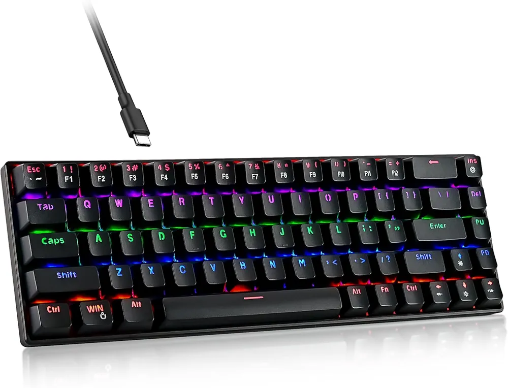 RaceGT Wired Mechanical Gaming Keyboard - 67 Keys Ultra-Compact Mini Keyboard, Wired USB Keyboards, Multi Color RGB Illuminated LED Backlit for PC Gamer Computer Desktop (Black)…