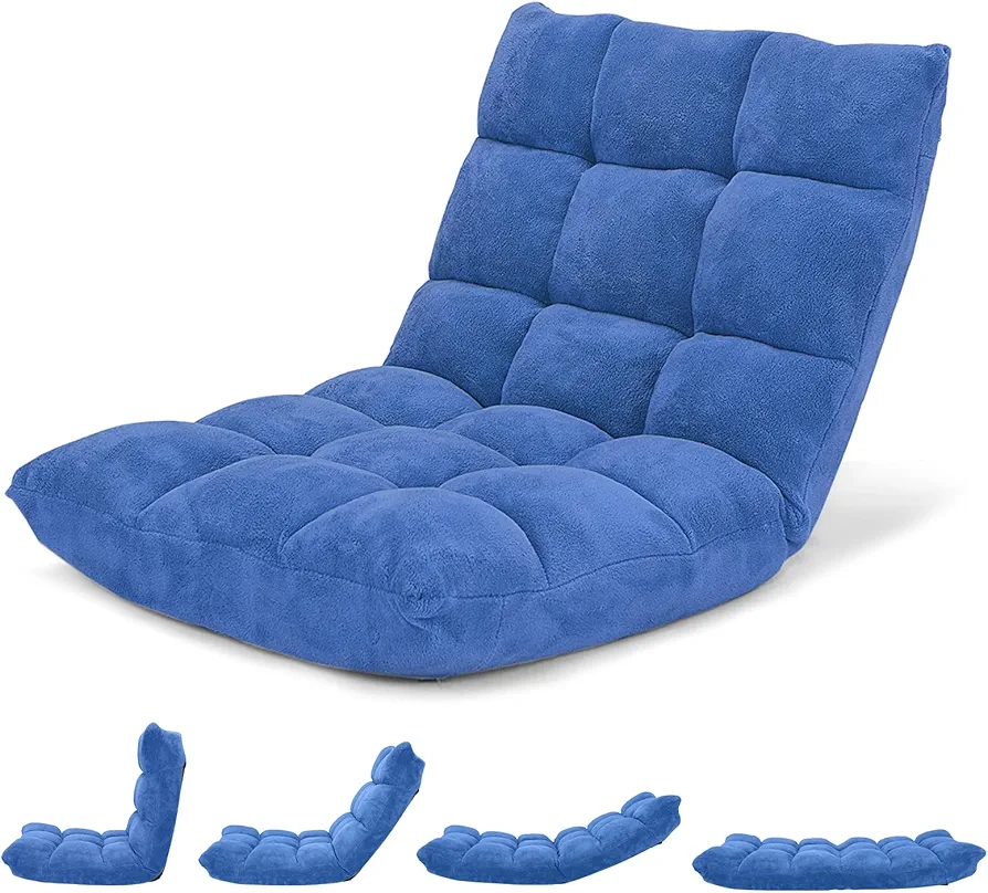 Giantex Floor Chair with Back Support - Floor Gaming Chair with 14 Adjustable Position, Padded Sleeper Bed, Couch Recliner, Meditation Chair, Gaming Floor Chairs for Adults, Gaming Chair Floor, Blue