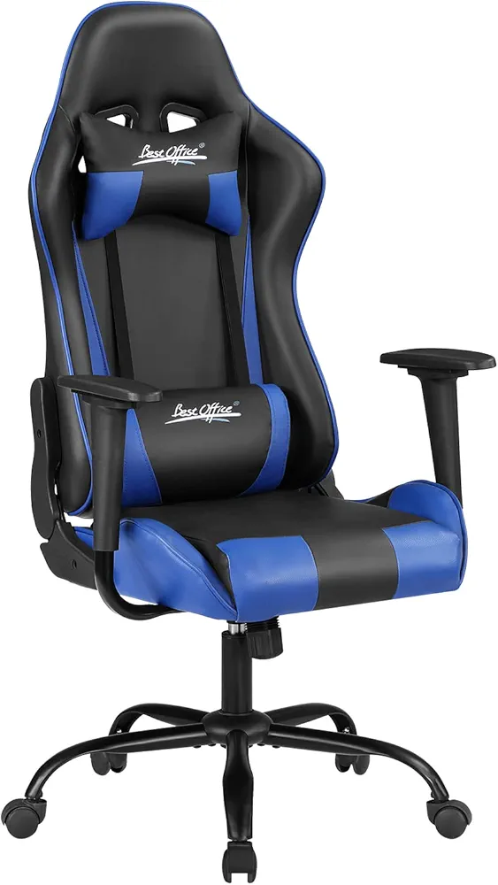 Gaming Chair Office Chair Desk Chair with Lumbar Support Headrest Armrest Task Rolling Swivel Ergonomic E-Sports Adjustable PC Gamer Chair Blue
