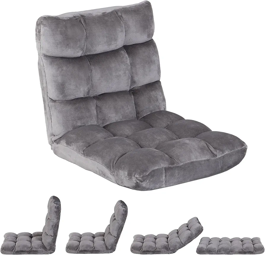 SUPER DEAL 14-Position Folding Floor Chair Gaming Sofa Cushioned Padded Reclining Bed Lounge Couch Seating for Comfy Reading, Reading, Gaming, Relaxing, Watching TV