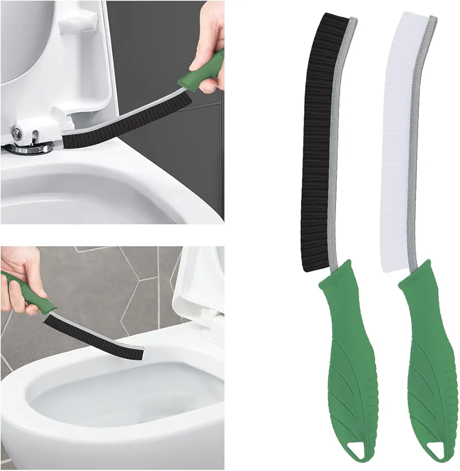 Toilet Brush, 2 Pcs Bathroom Cleaning Brush, Toilet Scrubber, Deep Toilet Bowl Brush with Hanging Hole, Multifunctional Gap Cleaning Brush, Bristles for Kitchen Sinks, Tub,Shower (2, Green)