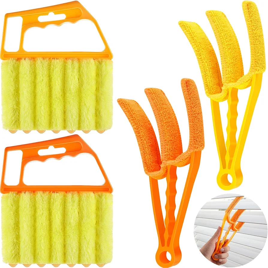 4 Pcs Window Venetian Blind Cleaner Duster Tool 7 Finger Blind Duster Brush and Shutter Cleaner Brush Hand-held Window Shutter Air Conditioner Duster for Duster Dirt Cleaner(Yellow, Orange,4 Pieces)