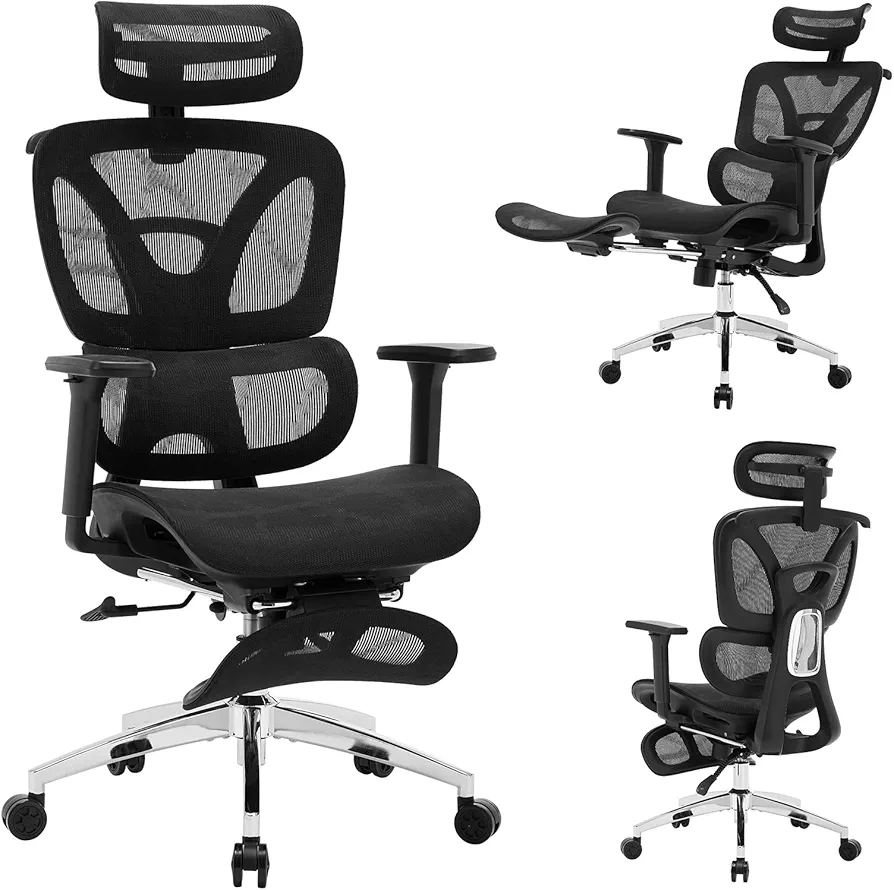 Ergonomic Office Chair with Footrest, Reclining High Back Mesh Office Chair with Dynamic Lumbar Support, Swivel Task Chair for Home Office Chair,High Back Gaming Chair Black