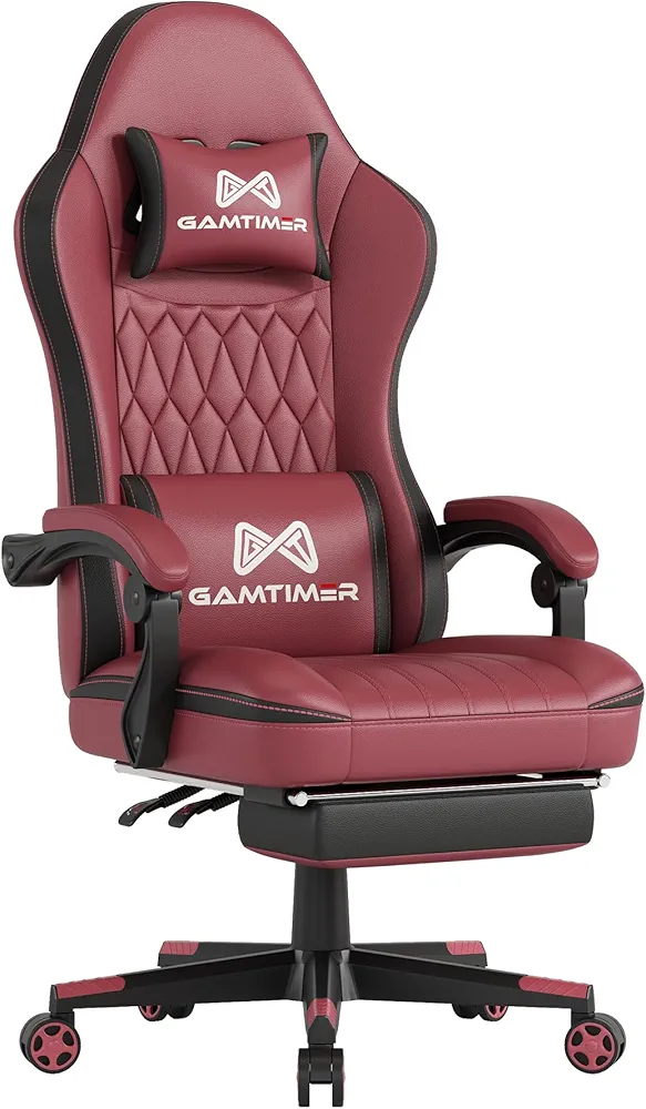 Gaming Chair, Computer Office Chair with Footrest, 155° Reclining Chair, Ergonomic High Back Computer Chair with Headrest and Lumbar Support for Adults and Kids（Red+Black）