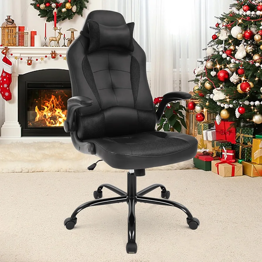 PC Gaming Chair Ergonomic Computer Chair Adjustable Office Chair Swivel Video Game Chair Racing Chair with Lumbar Support and Headrest High Back Executive Chair for Adults, Black