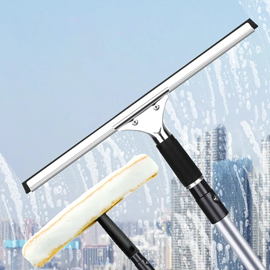 Glass Cleaning Kit for Windows, Extendable Window Squeegee Cleaner Systems/ 33 26 17 Feet 11 4 FT Telescopic Washing Tools for Apartment Outdoor High Big Windows Doors, w,1.4m/55in/4.6ft