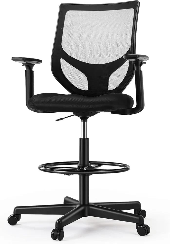 B0B744NKYL– Tall Drafting Chair - Tall Standing Office Desk Chair with Adjustable Foot Ring, Chair with Ergonomic Lumbar Support, Adjustable Height, Breathable Mesh Color: DarkBlack