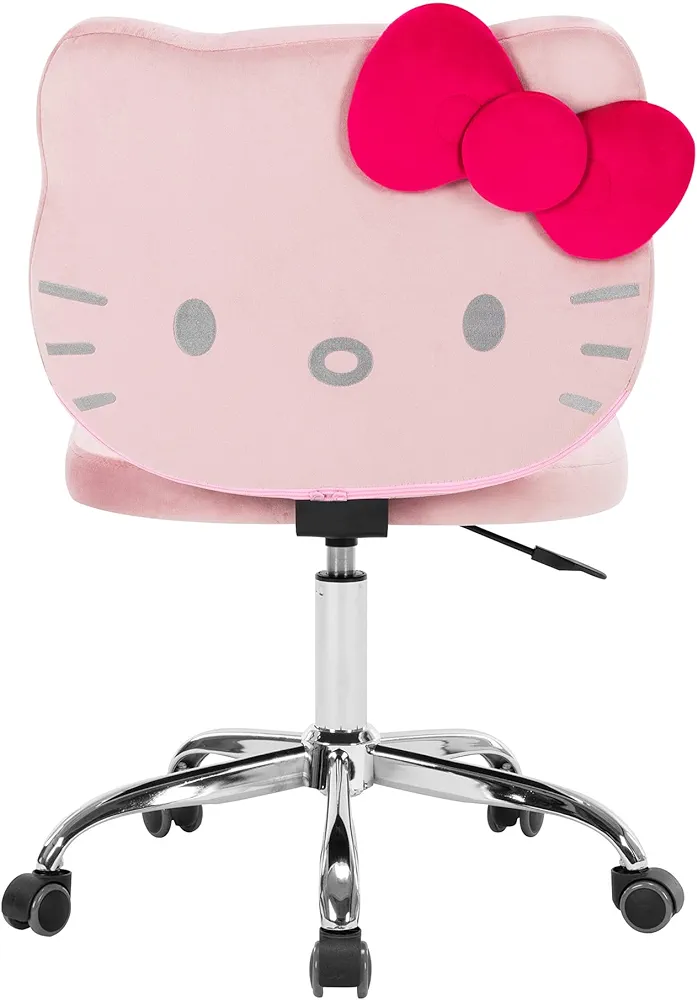 Impressions Vanity Hello Kitty Kawaii Swivel Vanity Chair for Makeup Room, Adjustable Height Cute Desk Chair with Wheels Rolling, Comfy Polyurethane Foam Back Armless Chair for Dorm (Pink)