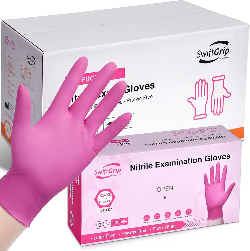 Powder-Free Nitrile Gloves, 100ct Box - 3-mil, Disposable Nitrile Gloves, Latex-Free, Powder-Free - Pink/Fuchsia