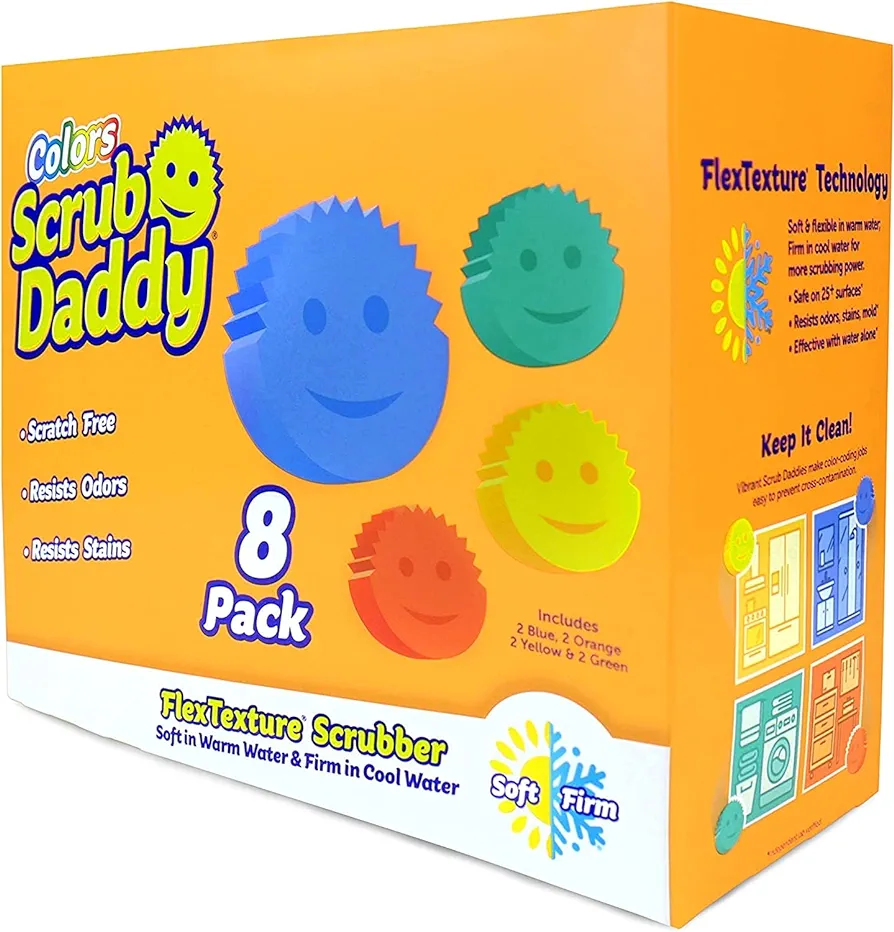Scrub Daddy Sponges Set - Variety Colors - Scratch-Free Multipurpose Dish Sponge - BPA Free & Made with Polymer Foam - Stain & Odor Resistant Kitchen Sponge (8 Count)