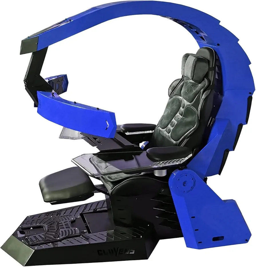 Family Comfortable Video Gaming Chair Gaming Computer Cockpit Luxurious Gaming Chair Game Cockpit Boss Chair Game Chair Ergonomic Office Chair with Massage Waist Support Leather Back,Blue