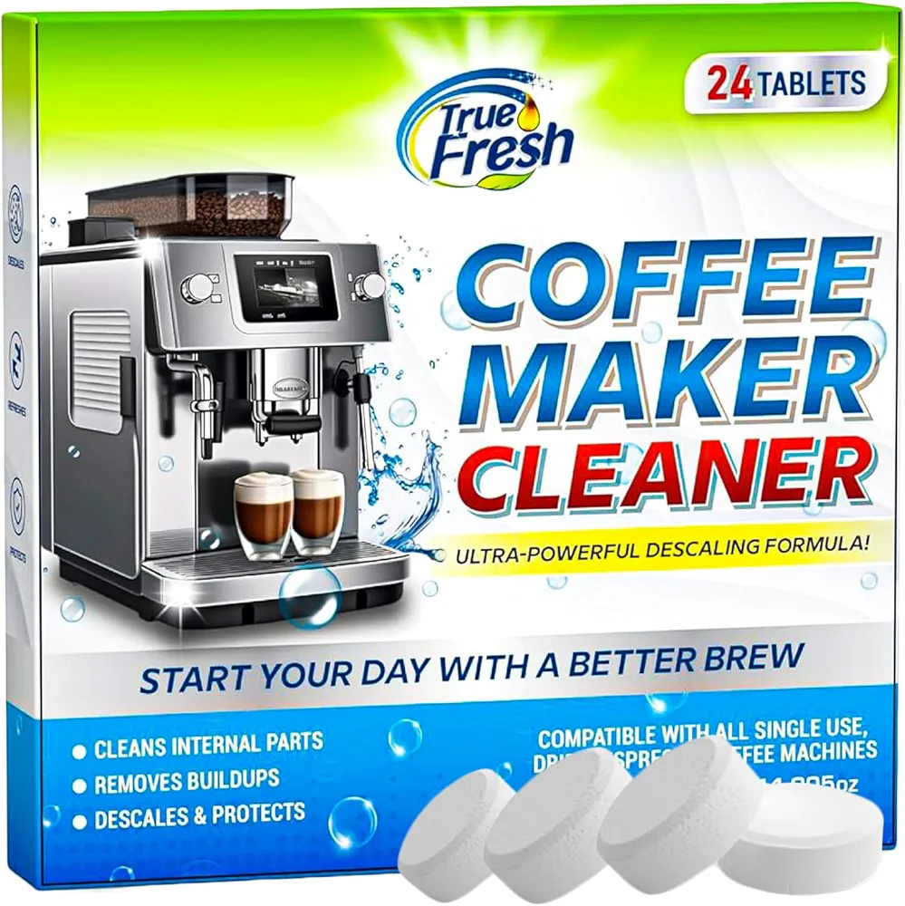 True Fresh Coffee Machine Descaler Cleaner Tablets 24-Pack - Deep Cleaning and Descaling for All Coffee Makers - Compatible with Keurig, Nespresso, Philips, Breville, Ninja, Delonghi, Espresso & more