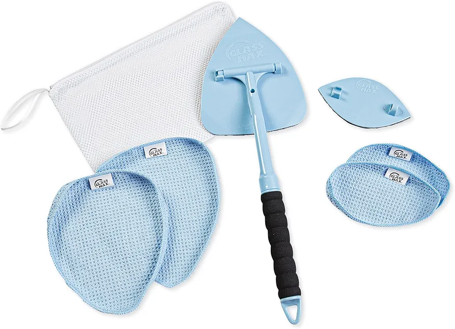 Pro Home Surface and Glass Cleaning Tool - Extendable Handle and Washable Reusable Microfiber Cloths - Clean Hard to Reach/Tight Corners/Large Mirrors or Windows