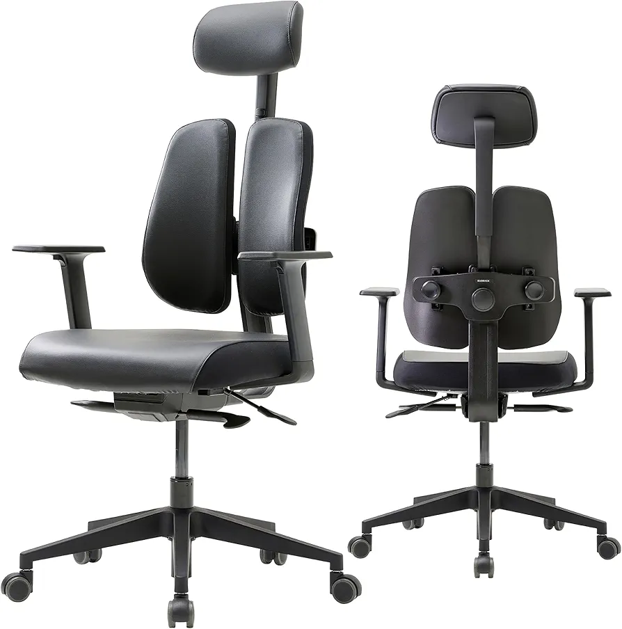 Duorest [Dual-Backrests Leather Office Chair - Ergonomic Office Chair, Executive Office Chair, Office Chair Back Support, Gaming Chair, Home Office Desk Chairs (Black Leather)