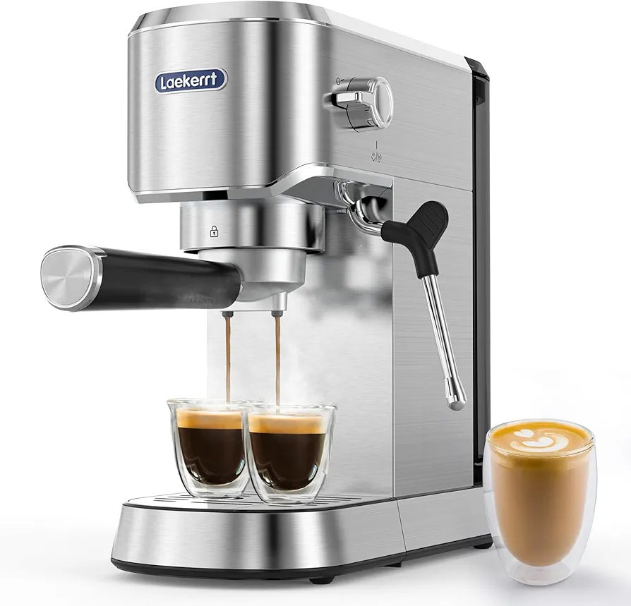 Espresso Machine, Expresso Coffee Machines, 20 Bar Cafetera Espresso with Milk Frother Steam Wand, Compact Stainless Steel Coffee Maker with 34oz Removable Water Tank for Cappuccino Latte Small Silver